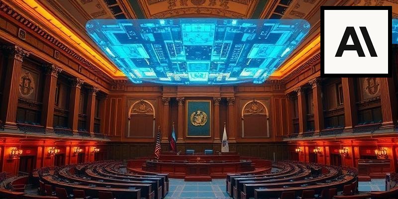 Government buildings and technology representing AI regulation and policy