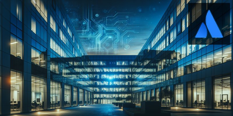 Atlassian corporate office building with restructuring and AI transformation visual overlay