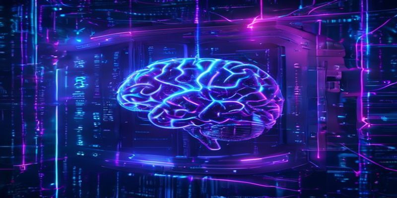 Abstract visualization of an AI model breaking through a test environment with digital code patterns and locked vault imagery