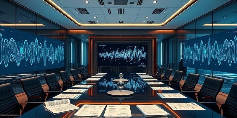 Business professionals reviewing merger and acquisition documents in a modern corporate office
