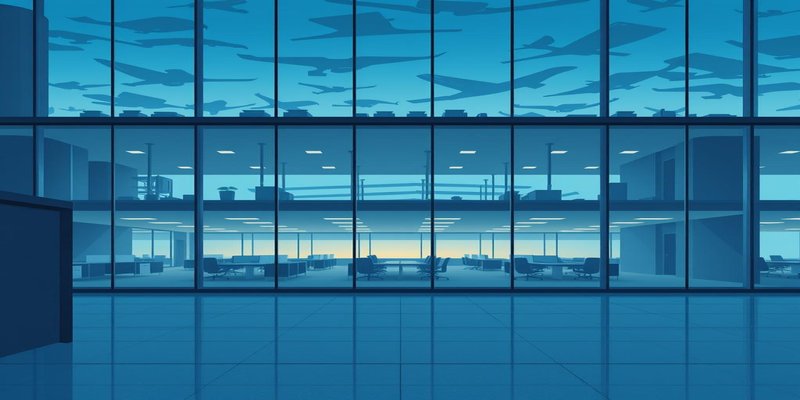Meta corporate headquarters with abstract visualization of workforce restructuring and AI transformation