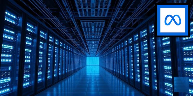 Server room with blue lighting representing AI infrastructure and data centers