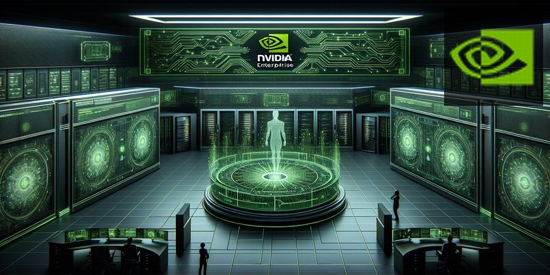 NVIDIA-branded futuristic platform with interconnected AI agent nodes in green and black color scheme