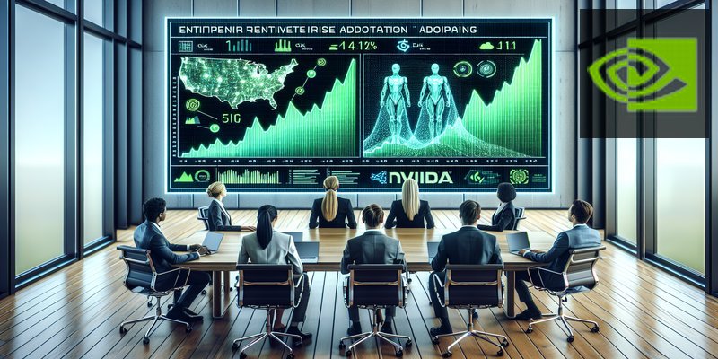 Data visualization dashboard showing enterprise AI adoption metrics and upward revenue trends