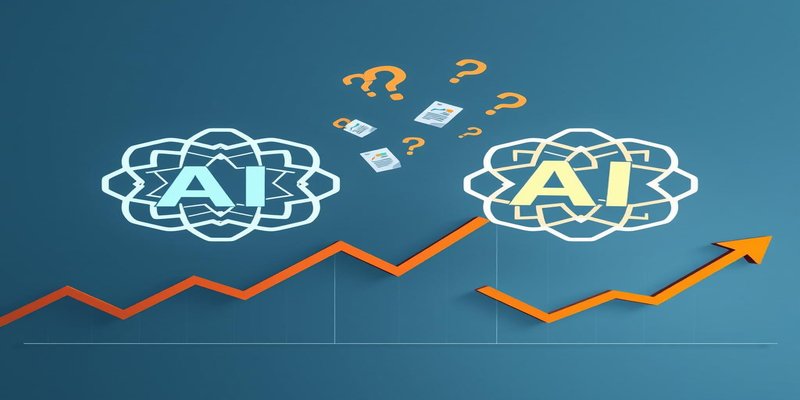Two competing AI company logos with contrasting financial charts and question marks, representing revenue accounting dispute between OpenAI and Anthropic