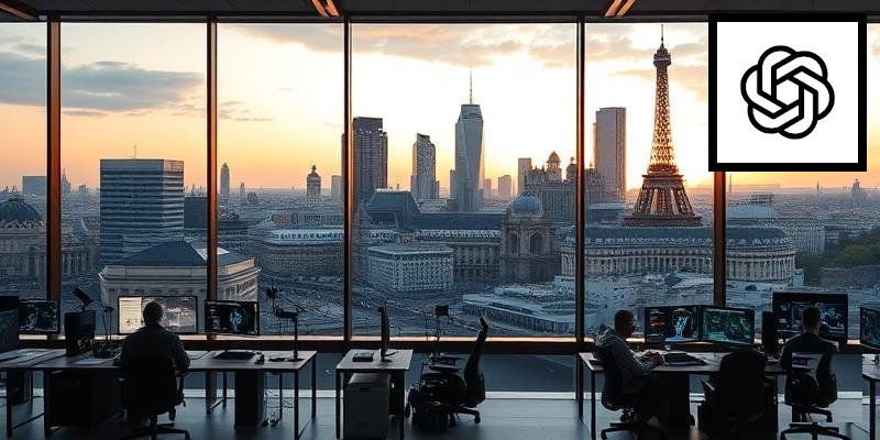 European city skyline at sunset representing OpenAI expansion into European AI research markets