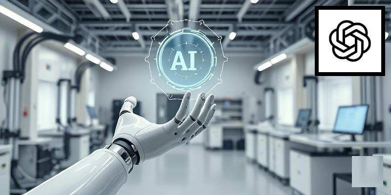 A humanoid robot arm in a modern lab environment representing AI robotics development