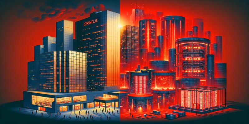 Corporate office building with data center infrastructure in the background representing Oracle layoffs