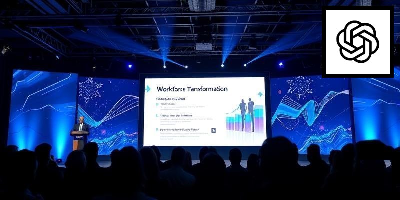AI and human collaboration concept with futuristic office setting