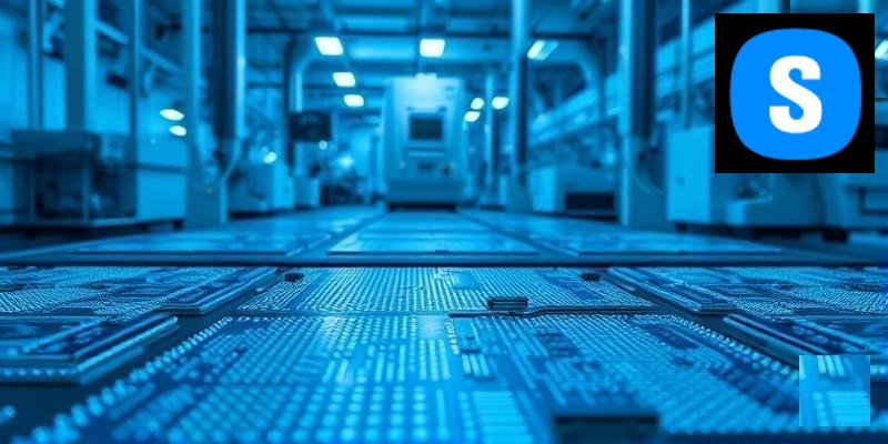 Close-up of semiconductor chip on circuit board representing AI chip technology