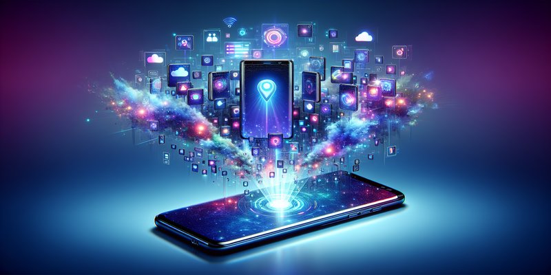 Samsung Galaxy smartphone with multiple AI assistant interfaces floating above the screen in vibrant blue and purple tones