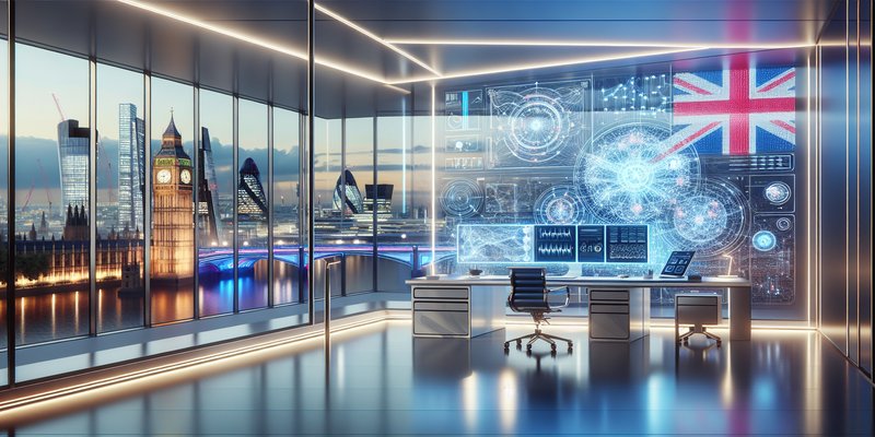 British research laboratory with advanced computing equipment representing UK frontier AI investment